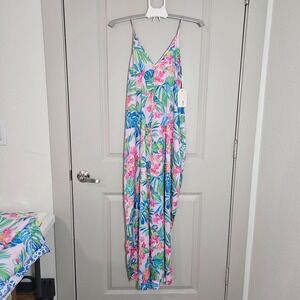 NEW Van Winkle & Co Tank Maxi Nightgown Women Small Colorful Parrot Jungle Print